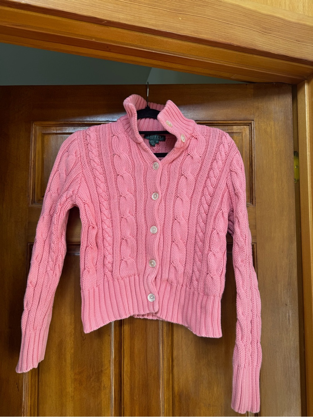 Ralph Lauren Pink Cable-Knit Button Cardigan
